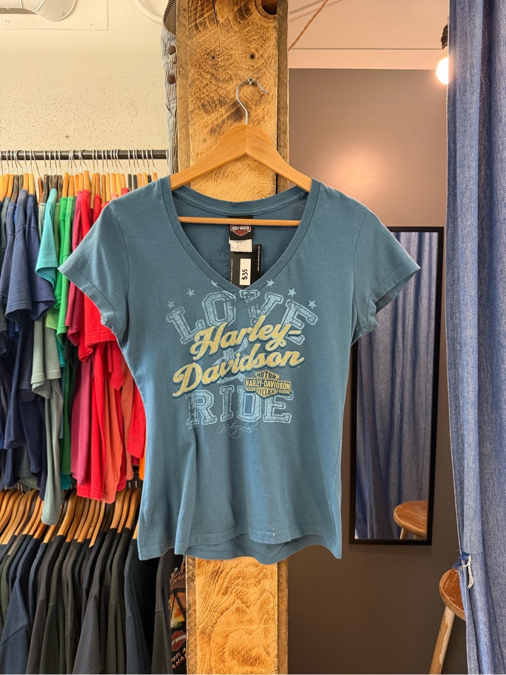 Vintage Harley-Davidson womens Teal Graphic V-Neck Tee